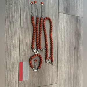 Red beaded necklace and bracelet